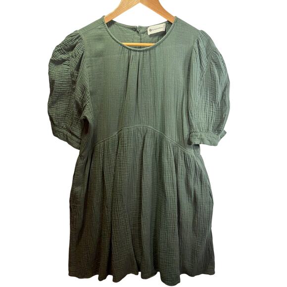 The Impeccable Pig Green Swing Gauze Cotton Mini Dress Size Large L - Picture 1 of 7
